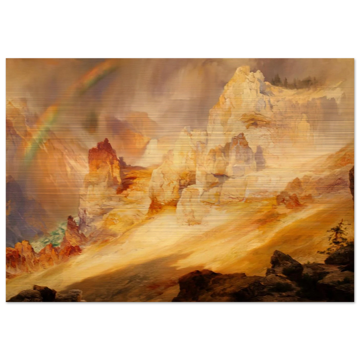 Rainbow over the Grand Canyon of the Yellowstone - Thomas Moran Brushed Aluminum Print - 70x100 cm / 28x40 inches | Thomas Moran Aluminum Print | Thomas Moran Prints