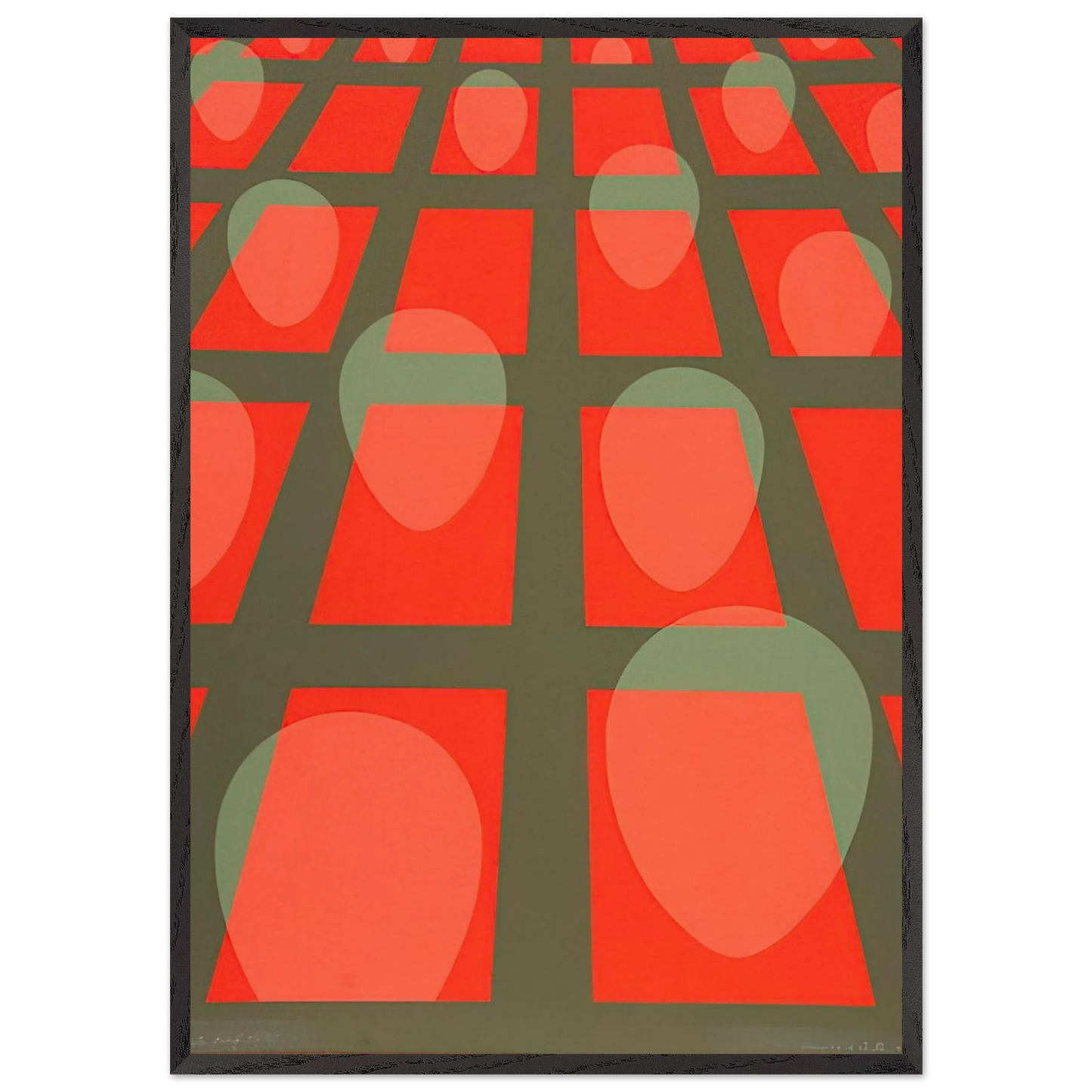 Untitled - Faces in a Grid Red - 1971 - Clarence Holbrook Carter 70x100 cm / 28x40 inches Framed Art Print – Black Wooden Frame