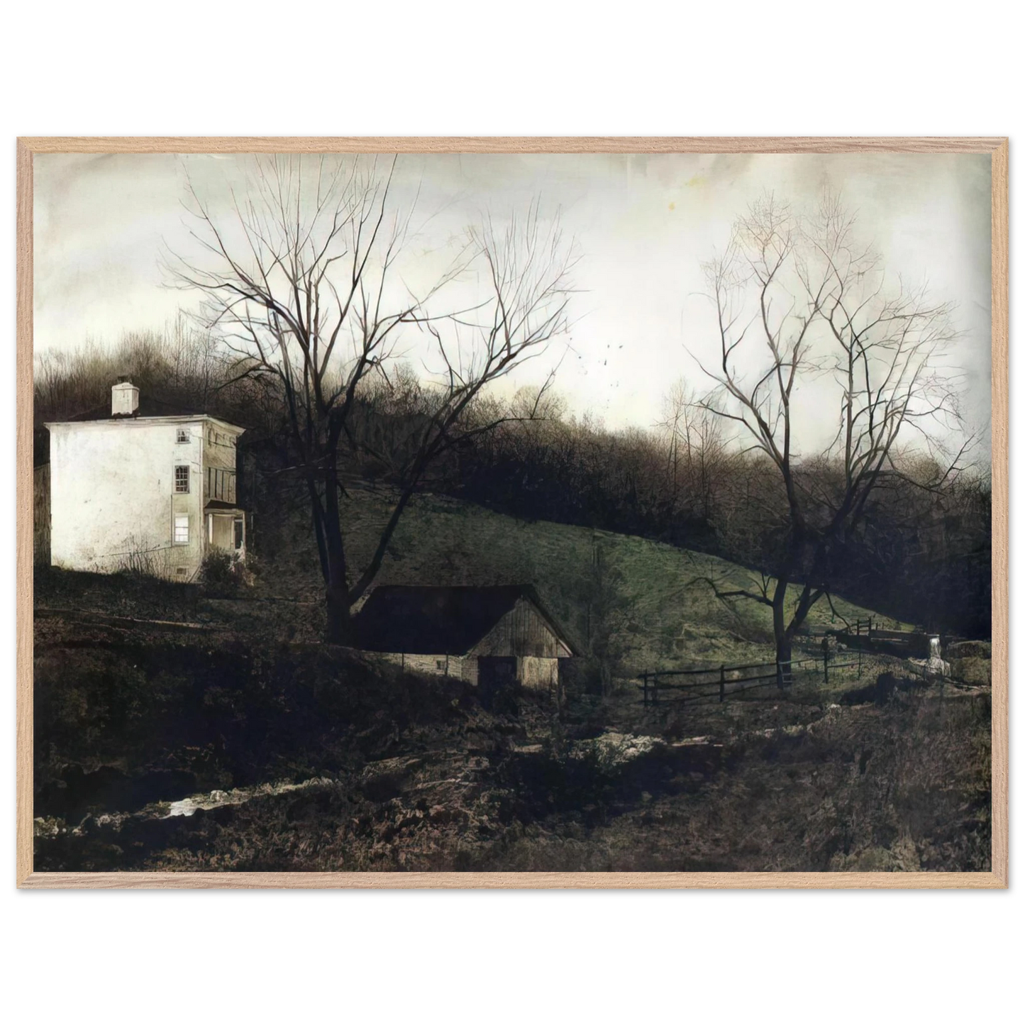 Andrew Wyeth - EVENING AT KUERNERS Wall Art - 60x80 cm / 24x32 inches - Premium Wooden Framed Poster With Fine Art Paper - Black frame