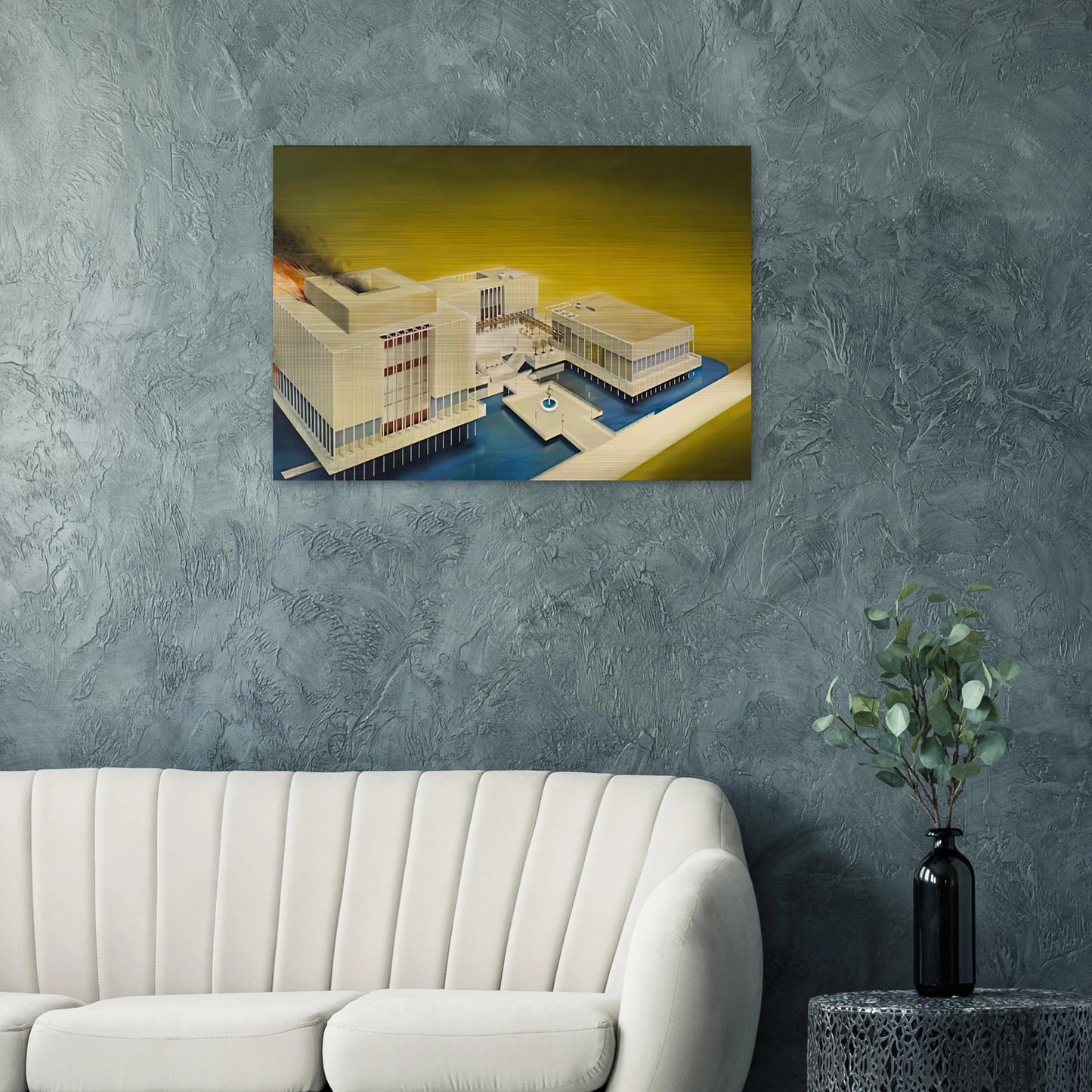THE LOS ANGELES COUNTY MUSEUM ON FIRE 1968 - Edward Ruscha Brushed Aluminum Print - 70x100 cm / 28x40 inches | Edward Ruscha Aluminum Print | Edward Ruscha Prints