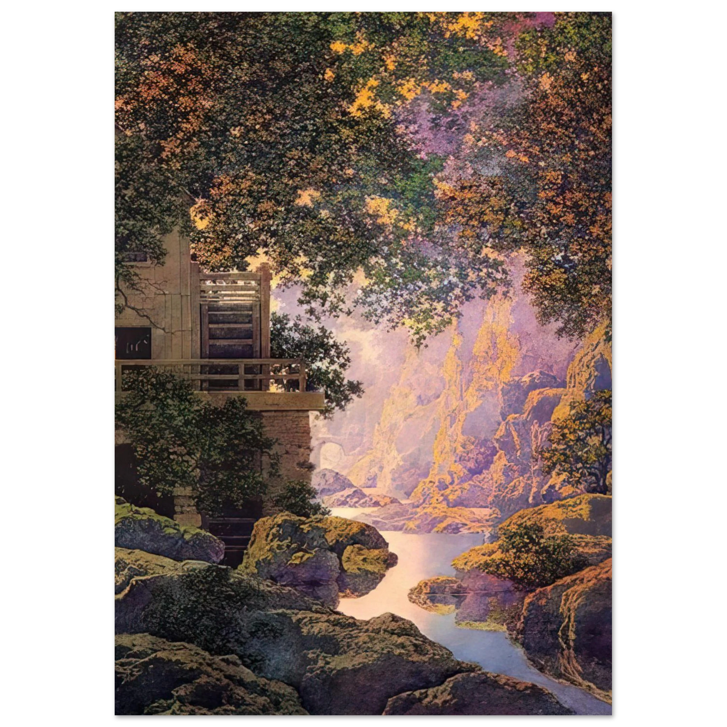 Maxfield Parrish - The Old Glen Mill Large Wall Art - 60x80 cm / 24x32 inches - Premium Wooden Framed Poster With Fine Art Paper-canvas - Wood frame