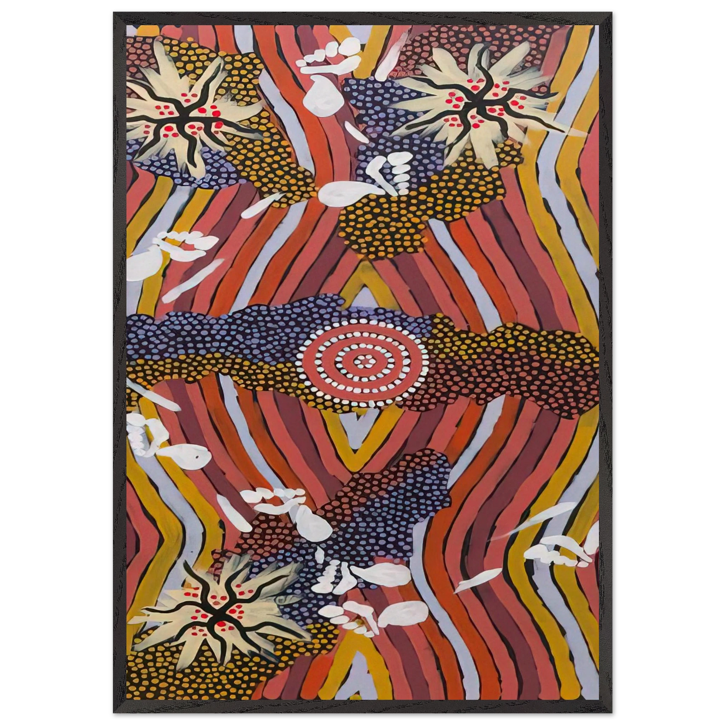 Womans Dreaming - 2000 - Clifford Possum Tjapaltjarri 70x100 cm / 28x40 inches Framed Art Print – Black Wooden Frame