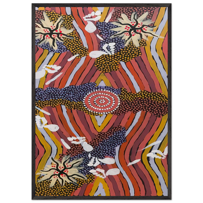 Womans Dreaming - 2000 - Clifford Possum Tjapaltjarri 70x100 cm / 28x40 inches Framed Art Print – Black Wooden Frame
