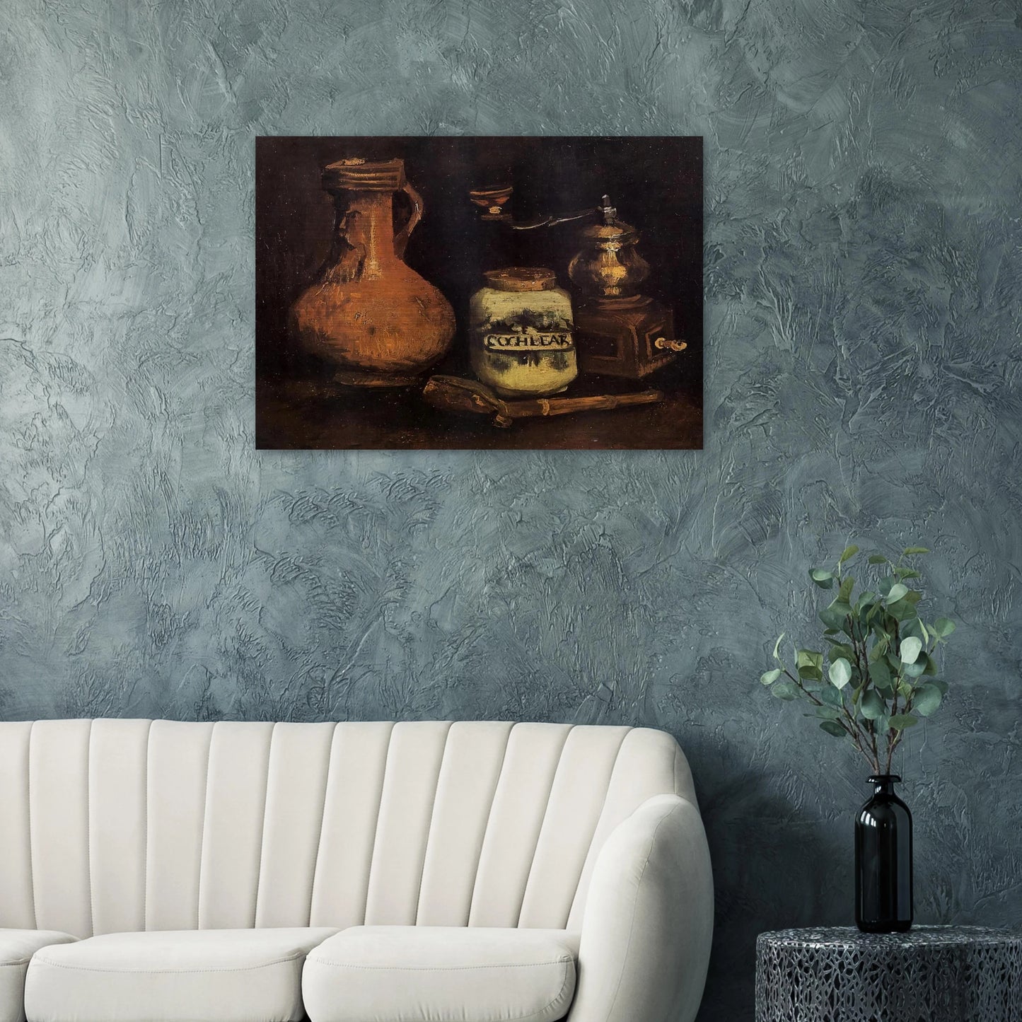 Still Life with Coffee Mill, Pipe Case and Jug - Vincent van Gogh Brushed Aluminum Print - 70x100 cm / 28x40 inches | Vincent van Gogh Aluminum Print | Vincent van Gogh Prints