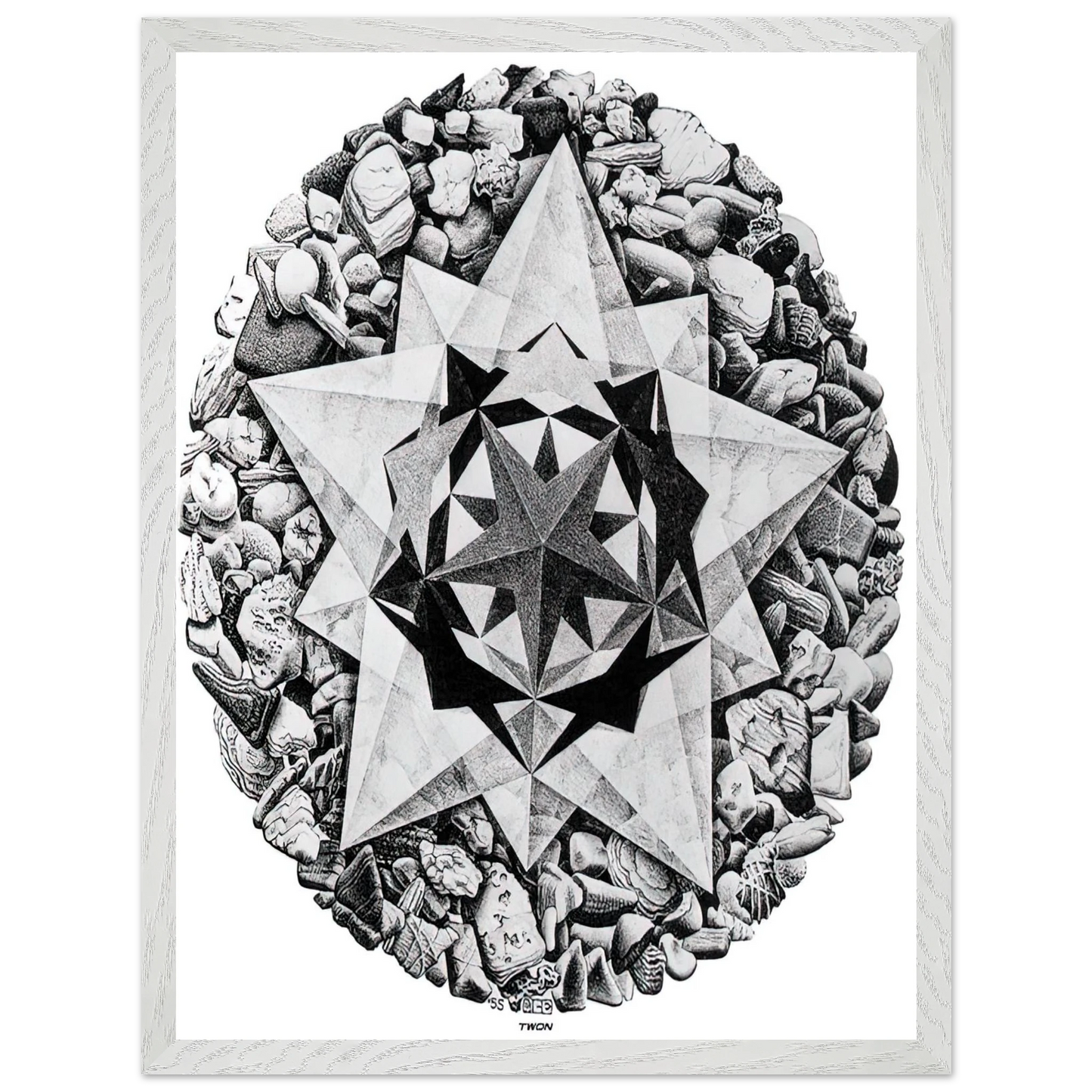 MC Escher - ESCHER (1) Wall Art - 60x80 cm / 24x32 inches - Premium Wooden Framed Poster With Fine Art Paper-canvas - Wood frame