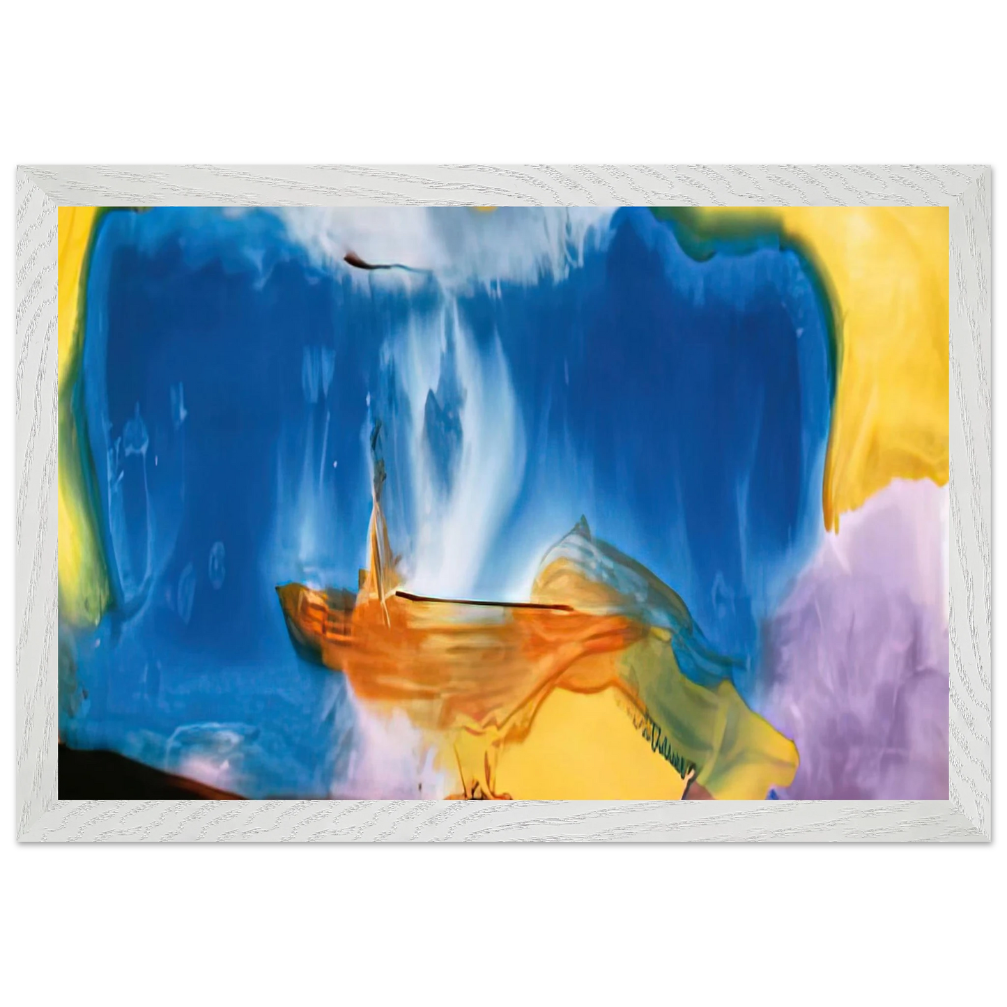 Helen Frankenthaler - Moveable Blue, 1973- Wall Art - 60x80 cm / 24x32 inches - Premium Wooden Framed Poster With Fine Art Paper - White frame