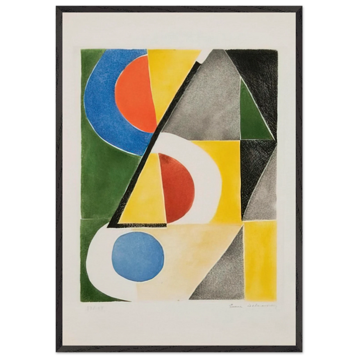 ABSTRACT COMPOSITION WITH TRIANGLES AND SEMICIRCLES - Sonia Delaunay 70x100 cm / 28x40 inches Framed Art Print – Black Wooden Frame