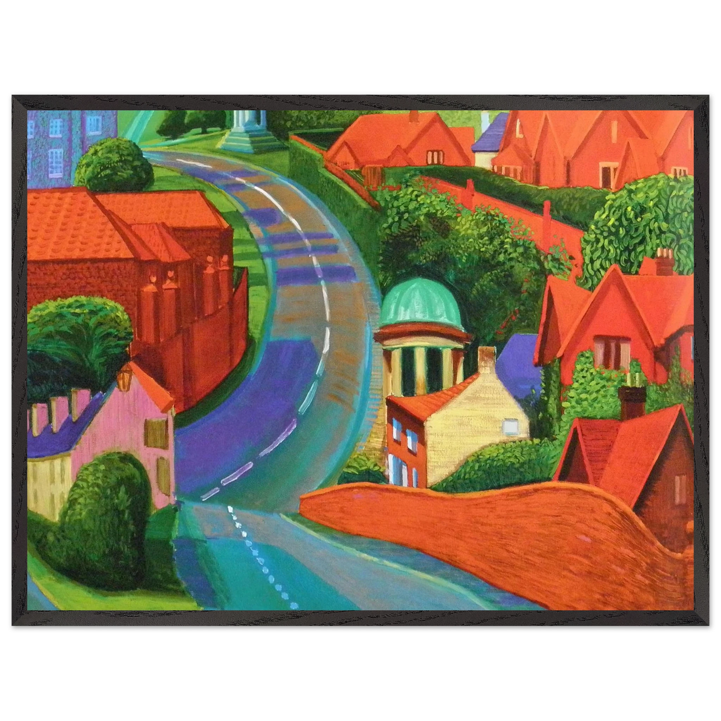 David Hockney - The Road to York Through Sledmere - 28x43 cm / XL (11x17 inches) - Premium Wooden Framed Poster With Fine Art Paper-canvas - White frame