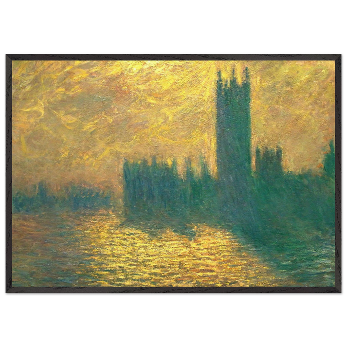 Houses of Parliament - claude monet 70x100 cm / 28x40 inches Framed Art Print – Black Wooden Frame