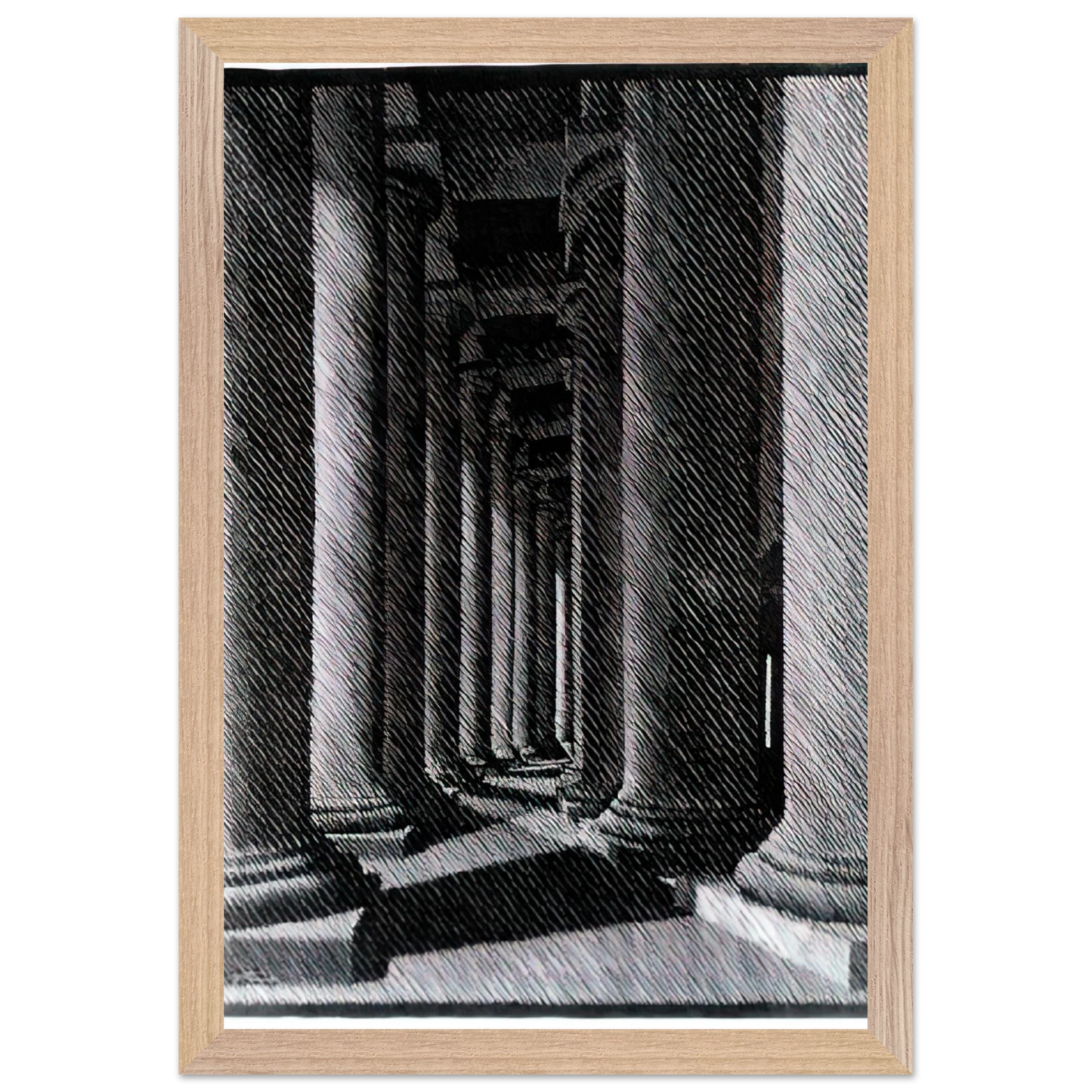 MC Escher - NOCTURNAL ROME COLONADE OF ST PETER S Wall Art - 60x80 cm / 24x32 inches - Premium Wooden Framed Poster With Fine Art Paper - Wood frame