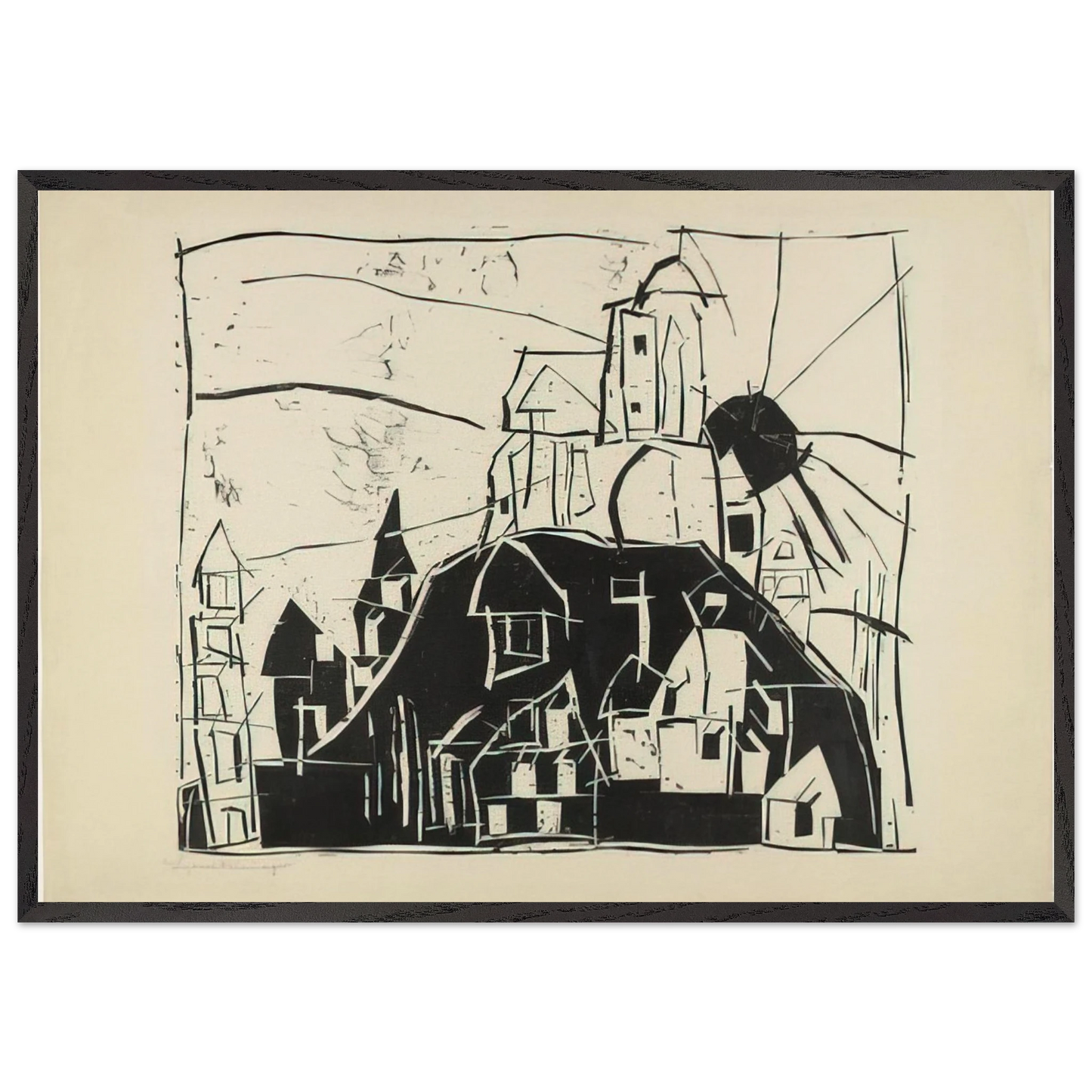 CITY ON THE MOUNTAIN STADT AUF DEM BERGE 1918 - Lyonel Feininger 70x100 cm / 28x40 inches Framed Art Print – Black Wooden Frame