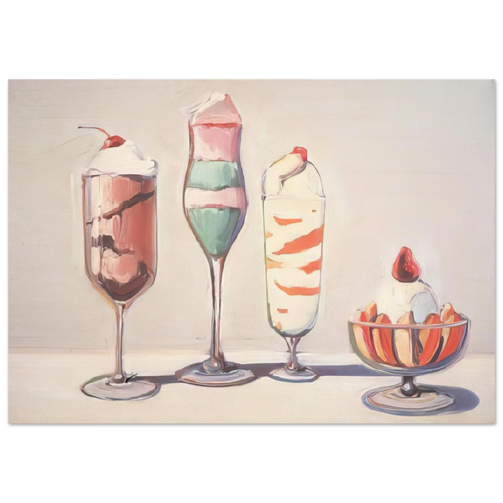 Wayne Thiebaud - Four Sundaes - Pop Art Wall Art - 60x80 cm / 24x32 inches - Premium Wooden Framed Poster With Fine Art Paper-canvas - White frame