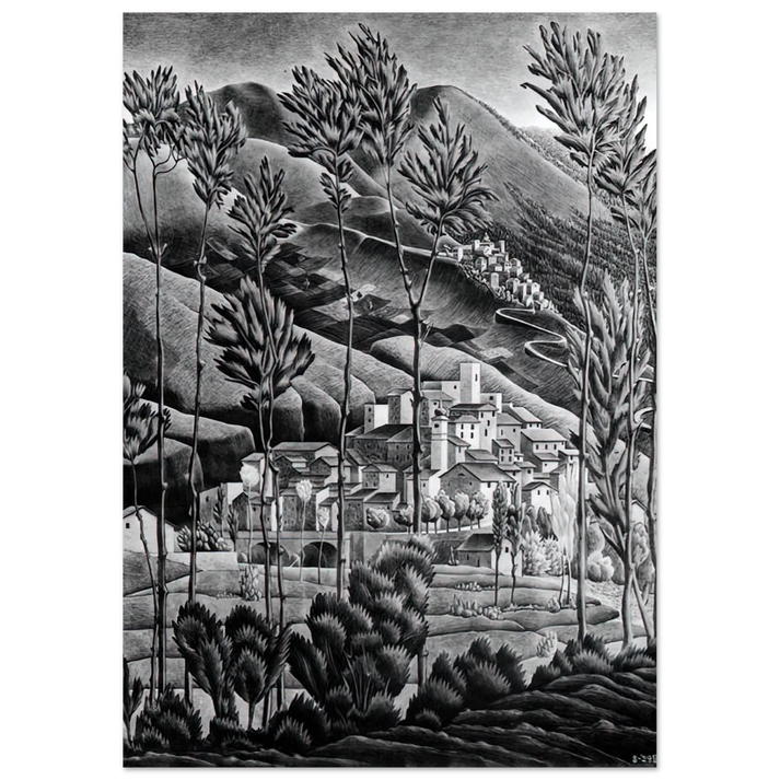 MC Escher - ALFEDENA ABRUZZI Wall Art - 30x40 cm / 12x16 inches - Fine Art Poster - -