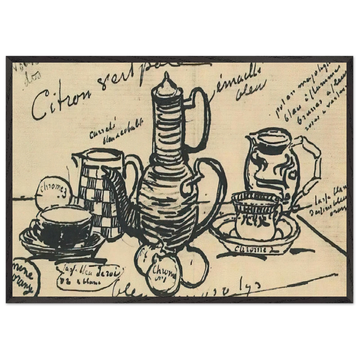 STILL LIFE WITH COFFEE POT N2 - Vincent van Gogh 70x100 cm / 28x40 inches Framed Art Print – Black Wooden Frame