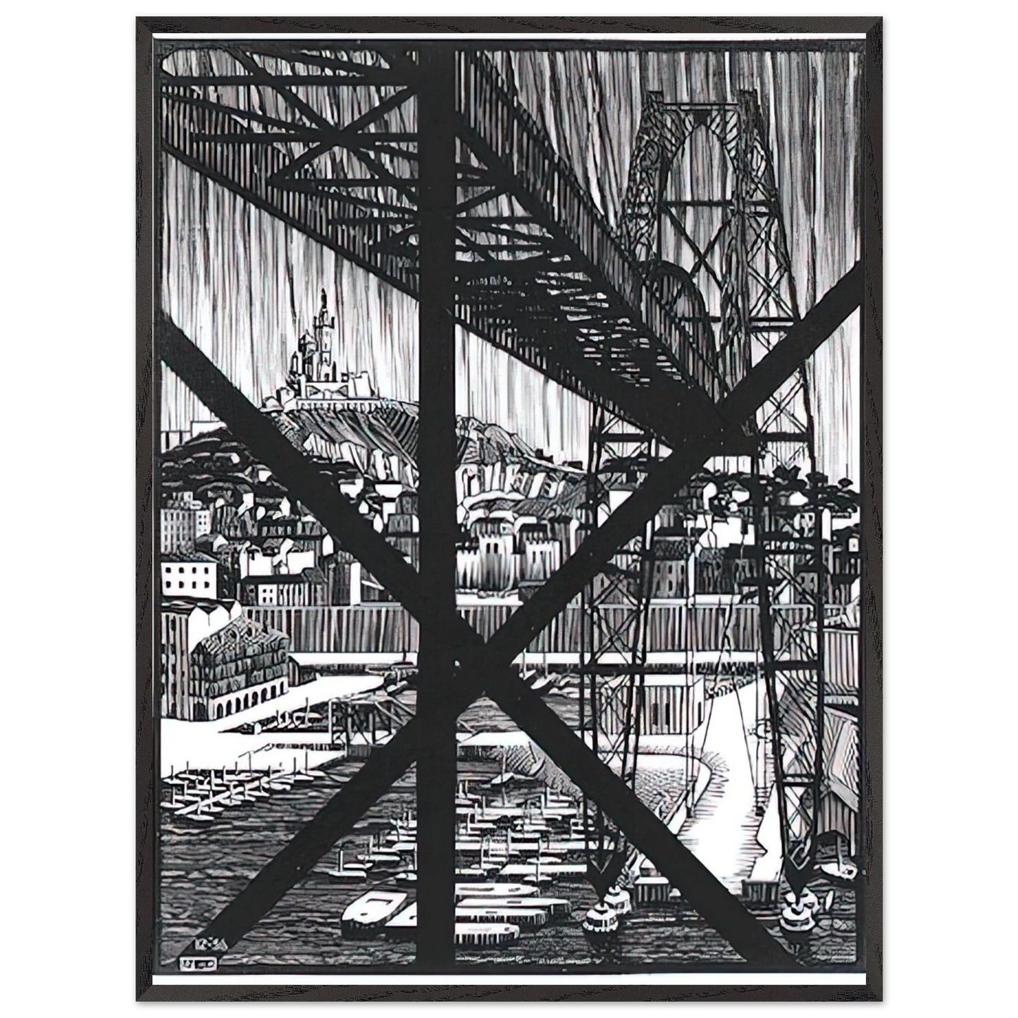 MC Escher - MARCEILLES DECEMBER 1936 1936 Wall Art - 60x80 cm / 24x32 inches - Premium Wooden Framed Poster With Fine Art Paper - Wood frame