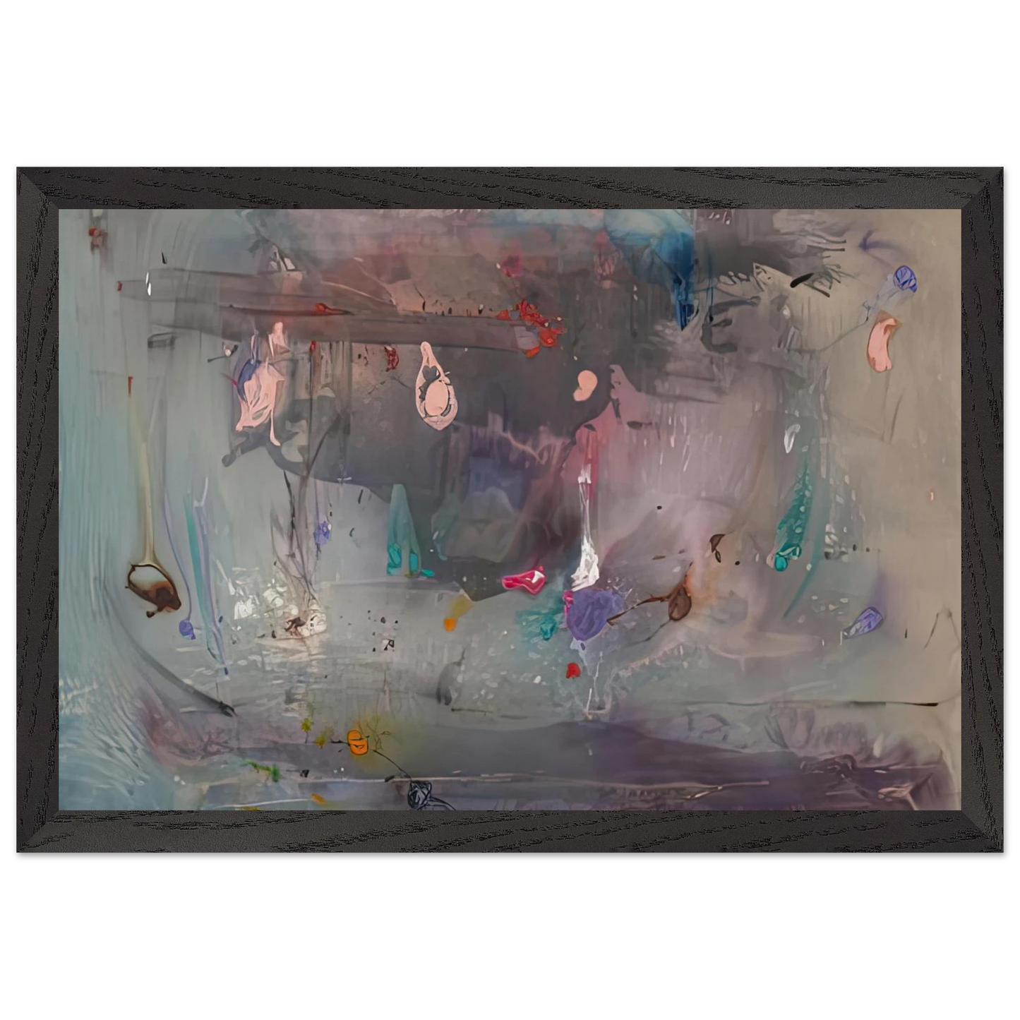 Helen Frankenthaler - Grey Fireworks, 1982- Wall Art - 60x80 cm / 24x32 inches - Premium Wooden Framed Poster With Fine Art Paper-canvas - Wood frame