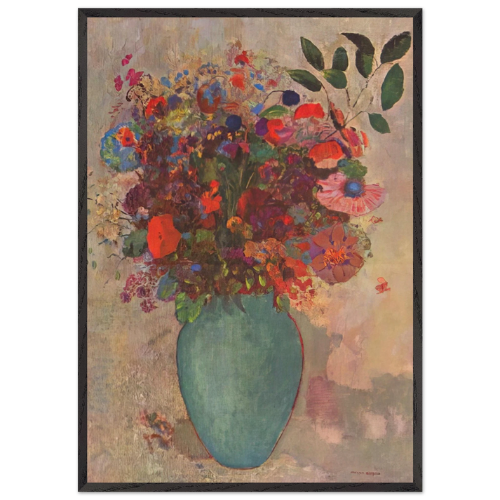 THE TURQUOISE VASE - Odilon Redon 70x100 cm / 28x40 inches Framed Art Print – Black Wooden Frame