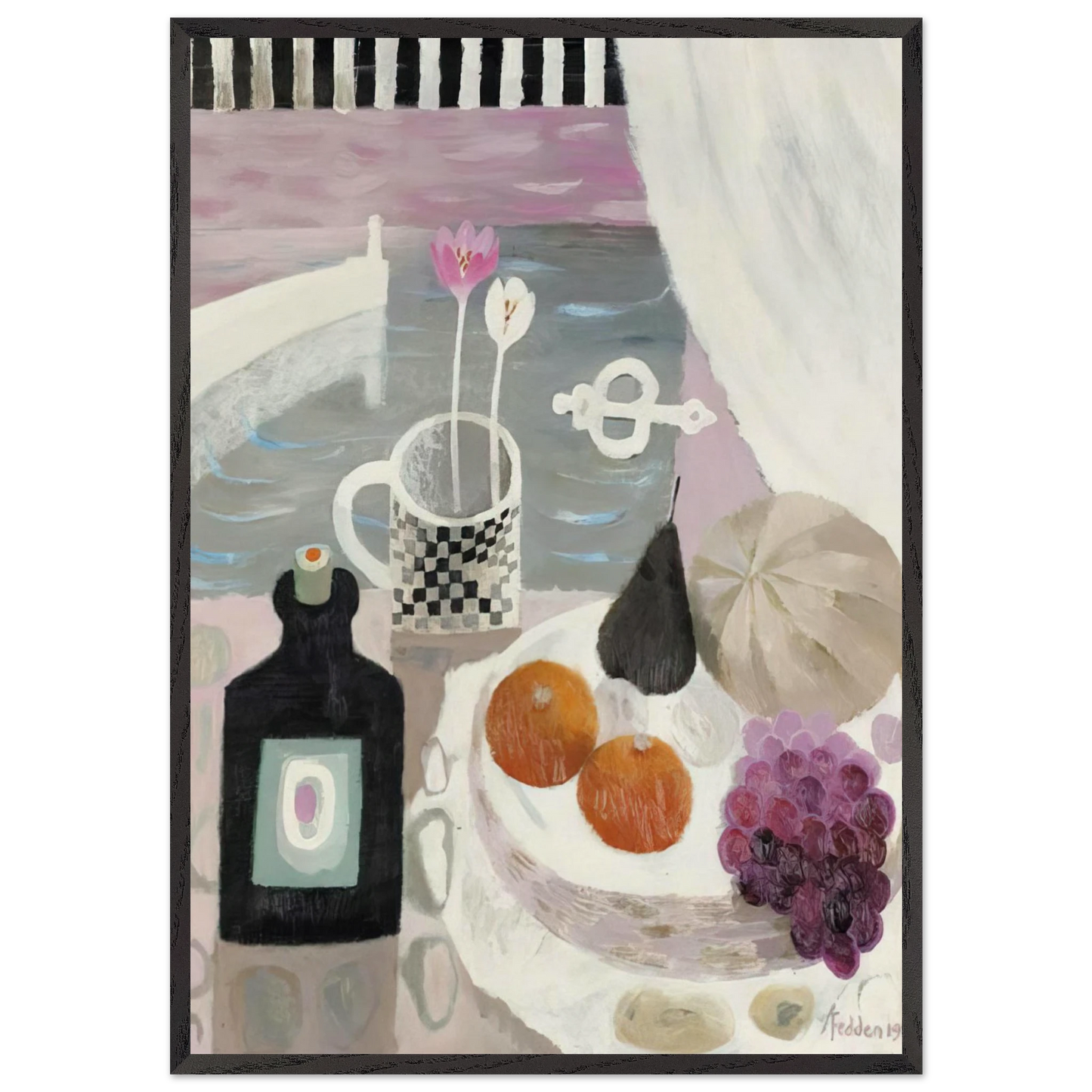 The Checked Mug - 1986 - Mary Fedden 70x100 cm / 28x40 inches Framed Art Print – Black Wooden Frame
