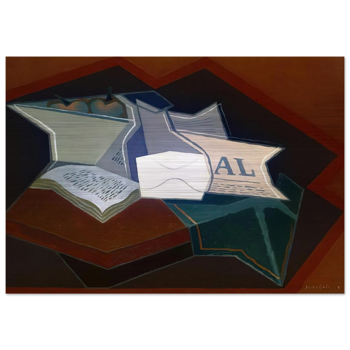 COMPOTIER CARAFE AND OPEN BOOK - Juan Gris Brushed Aluminum Print - 70x100 cm / 28x40 inches | Juan Gris Aluminum Print | Juan Gris Prints