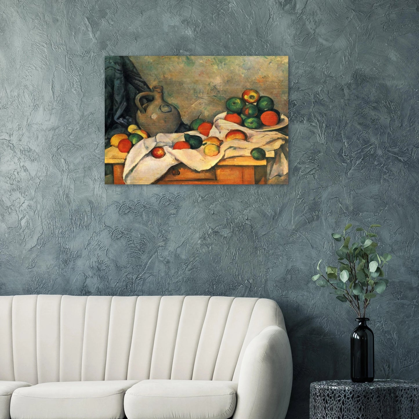 Curtain, Jug and Fruit - Paul Cézanne Brushed Aluminum Print - 70x100 cm / 28x40 inches | Paul Cézanne Aluminum Print | Paul Cézanne Prints