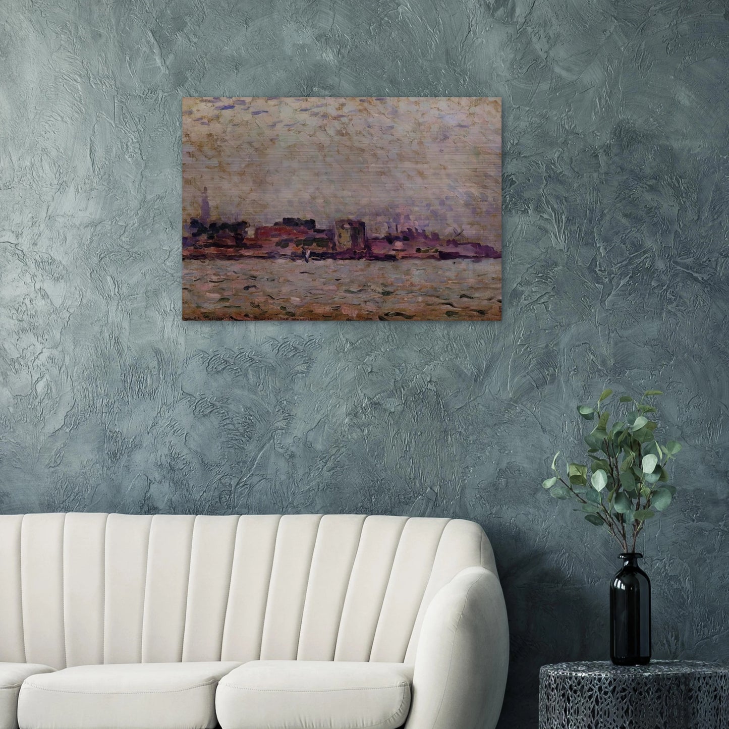 MORNING FOG OVER THE PORT OF VEER HOLLAND 1906 - Theo van Rysselberghe Brushed Aluminum Print - 70x100 cm / 28x40 inches | Theo van Rysselberghe Aluminum Print | Theo van Rysselberghe Prints