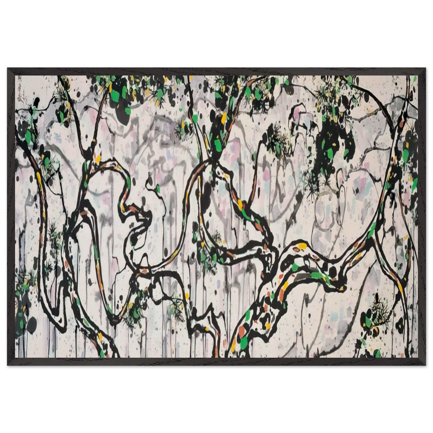 The Hua Mountains at Sunset - 1997 - Wu Guanzhong Framed Art Print – Black Wooden Frame - Default Title - -Framed Art Print