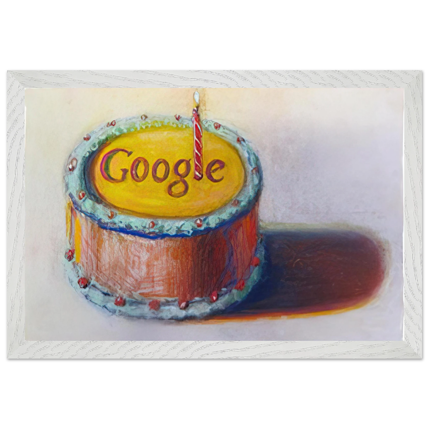 Wayne Thiebaud - Google - 12th Birthday Cake Doodle - 2010 Wall Art - 60x80 cm / 24x32 inches - Premium Wooden Framed Poster With Fine Art Paper-canvas - Wood frame