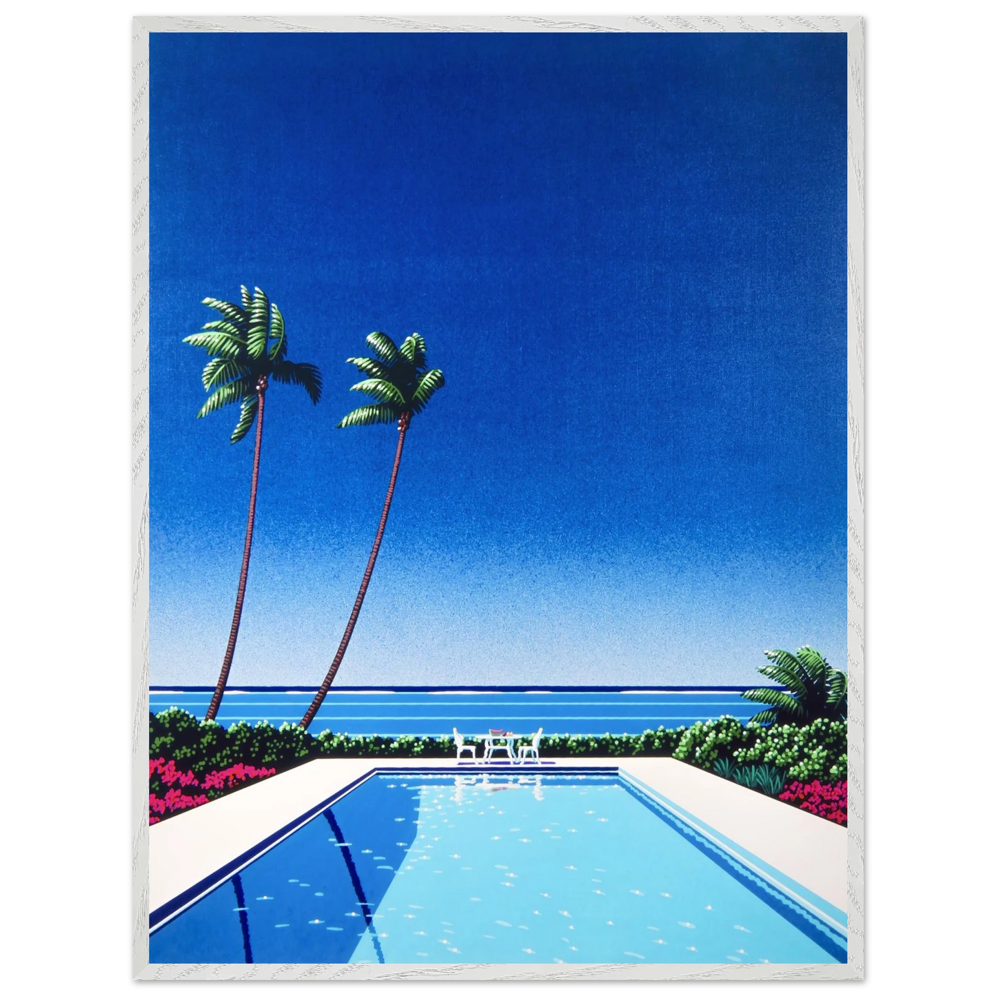 Hiroshi Nagai - Watermelon Pool Wall Art - 30x40 cm / 12x16 inches - Premium Wooden Framed Poster With Fine Art Paper - White frame