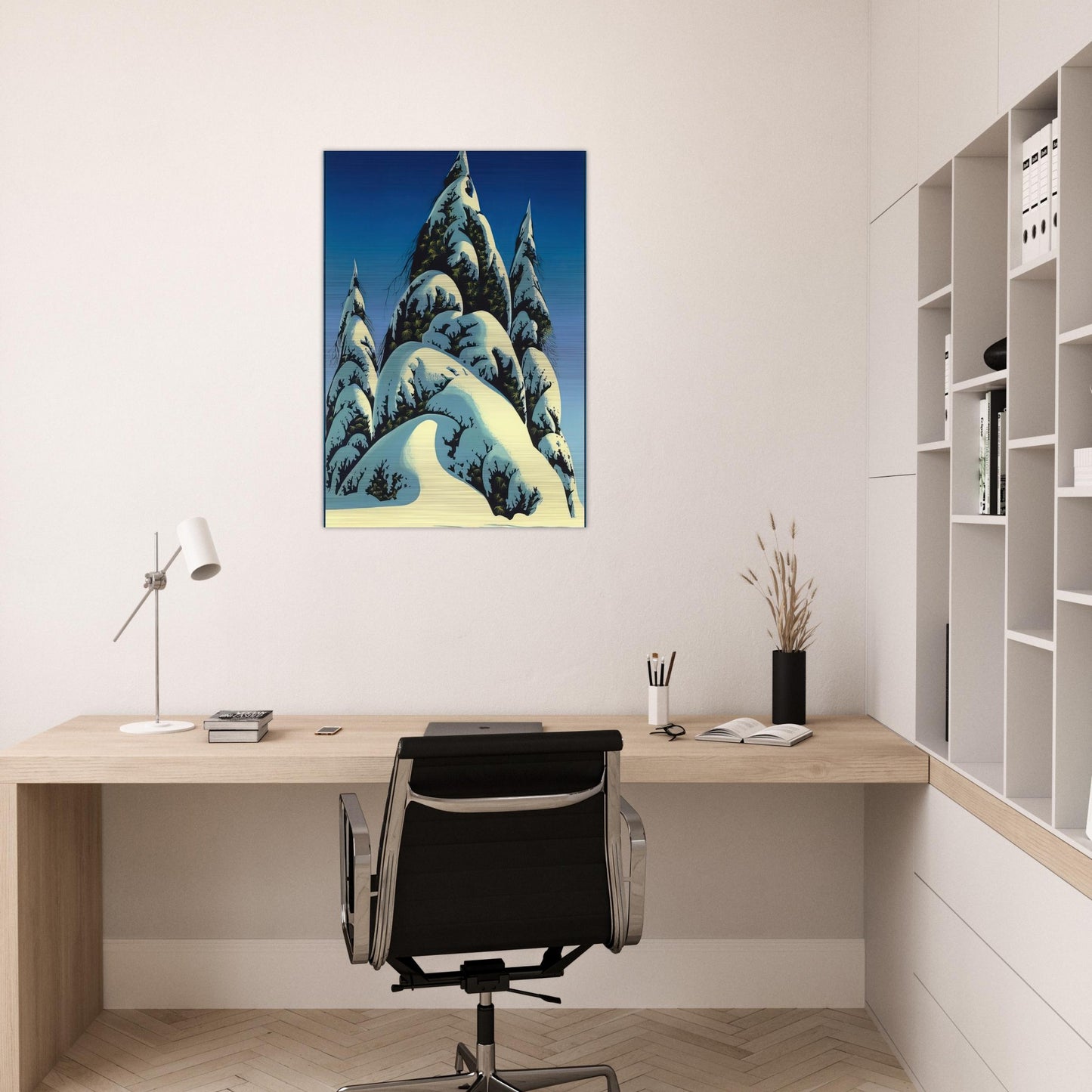 New Fallen Snow - Eyvind Earle Brushed Aluminum Print - 70x100 cm / 28x40 inches | Eyvind Earle Aluminum Print | Eyvind Earle Prints