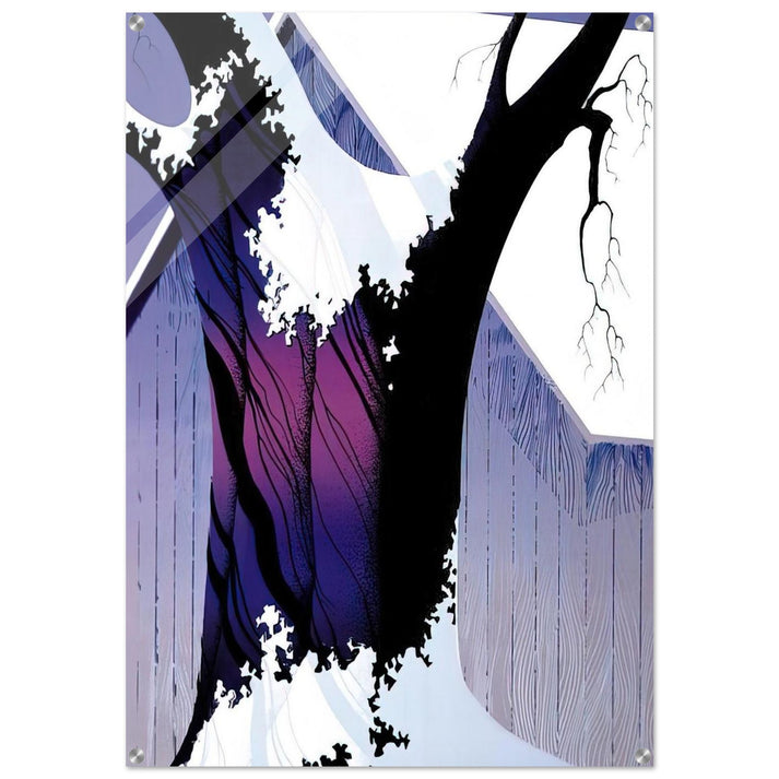 Violet Tree and Barn - Eyvind Earle Acrylic Print - 70x100 cm / 28x40″ inches | Eyvind Earle Wall Art | Eyvind Earle Prints