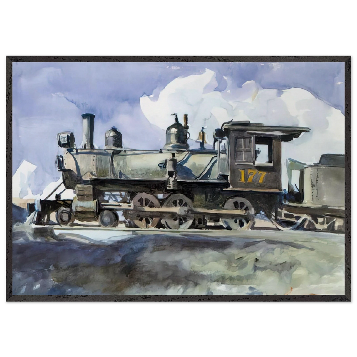 D and R G Locomotive - Edward Hopper 70x100 cm / 28x40 inches Framed Art Print – Black Wooden Frame