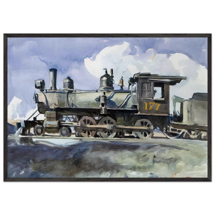 D and R G Locomotive - Edward Hopper 70x100 cm / 28x40 inches Framed Art Print – Black Wooden Frame