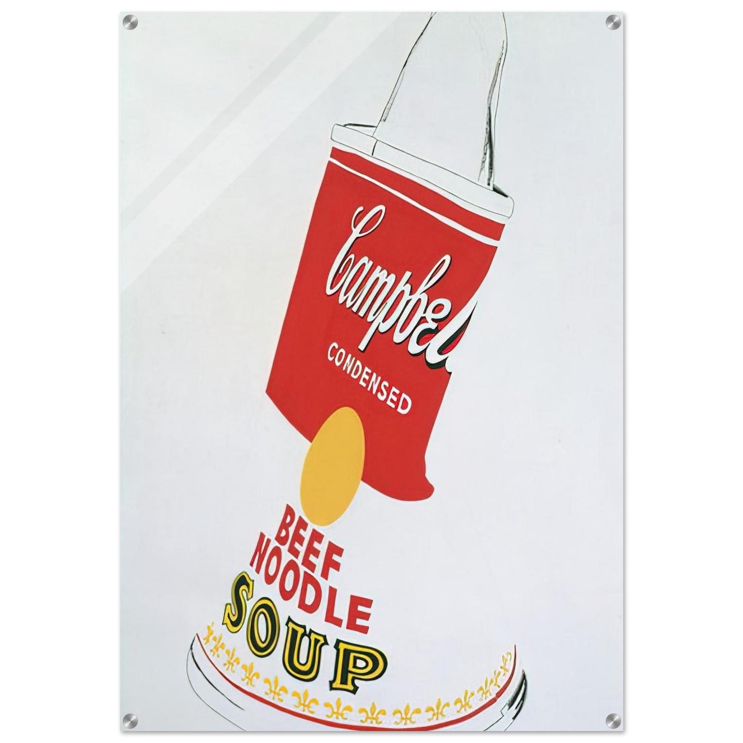 Crushed Campbell's Soup Can Beef Noodle - Andy Warhol Acrylic Print - 70x100 cm / 28x40″ inches