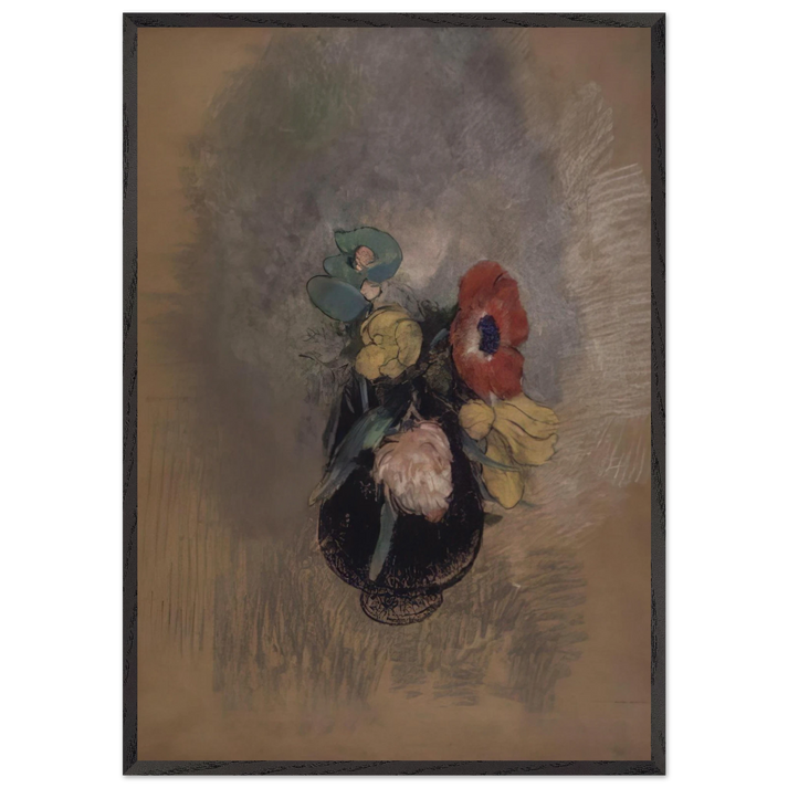 ANEMONES AND TULIPS - Odilon Redon 70x100 cm / 28x40 inches Framed Art Print – Black Wooden Frame