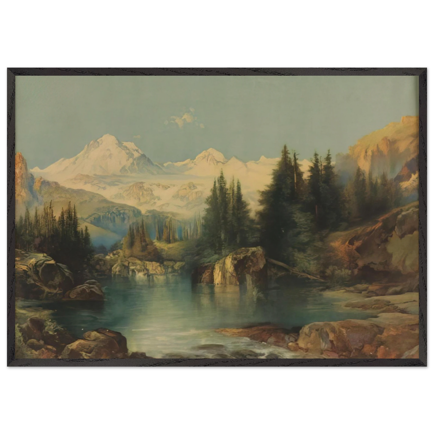 View of the Rocky Mountains - Thomas Moran 70x100 cm / 28x40 inches Framed Art Print – Black Wooden Frame