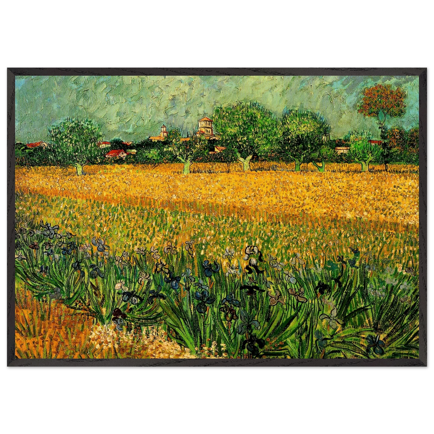 View of Arles with Irises in the Foreground - Vincent van Gogh Framed Art Print – Black Wooden Frame - Default Title - -Framed Art Print