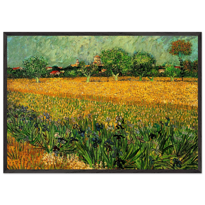 View of Arles with Irises in the Foreground - Vincent van Gogh 70x100 cm / 28x40 inches Framed Art Print – Black Wooden Frame