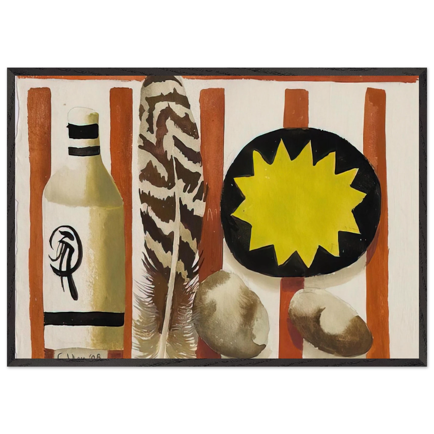 Feather and two stones - 2008 - Mary Fedden 70x100 cm / 28x40 inches Framed Art Print – Black Wooden Frame
