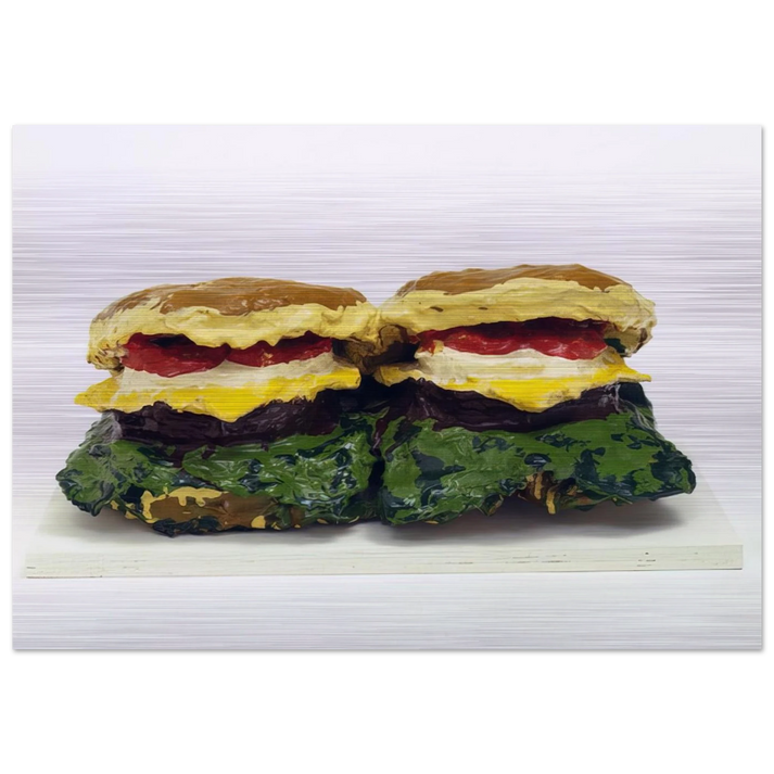 TWO CHEESEBURGERS WITH EVERYTHING DUAL HAMBURGERS 1962 - Claes Oldenburg Brushed Aluminum Print - 70x100 cm / 28x40 inches | Claes Oldenburg Aluminum Print | Claes Oldenburg Prints