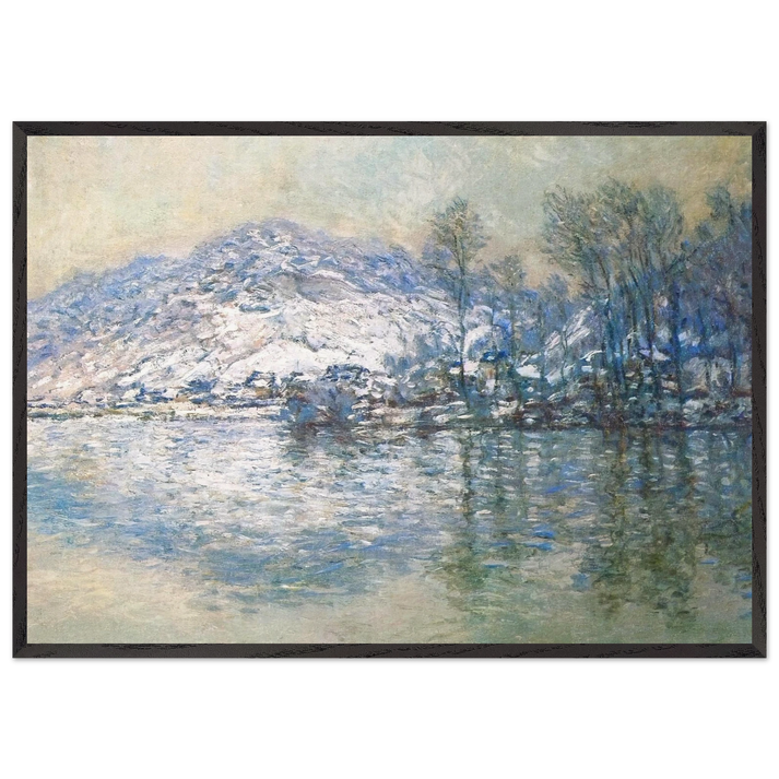 The Seine at Port Villez Snow Effect - claude monet 70x100 cm / 28x40 inches Framed Art Print – Black Wooden Frame