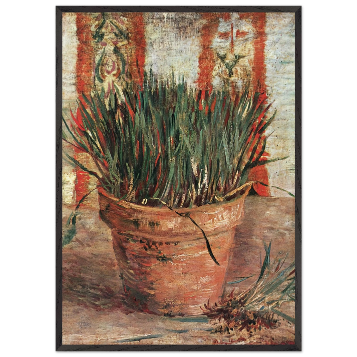 Flowerpot with Chives - Vincent van Gogh 70x100 cm / 28x40 inches Framed Art Print – Black Wooden Frame