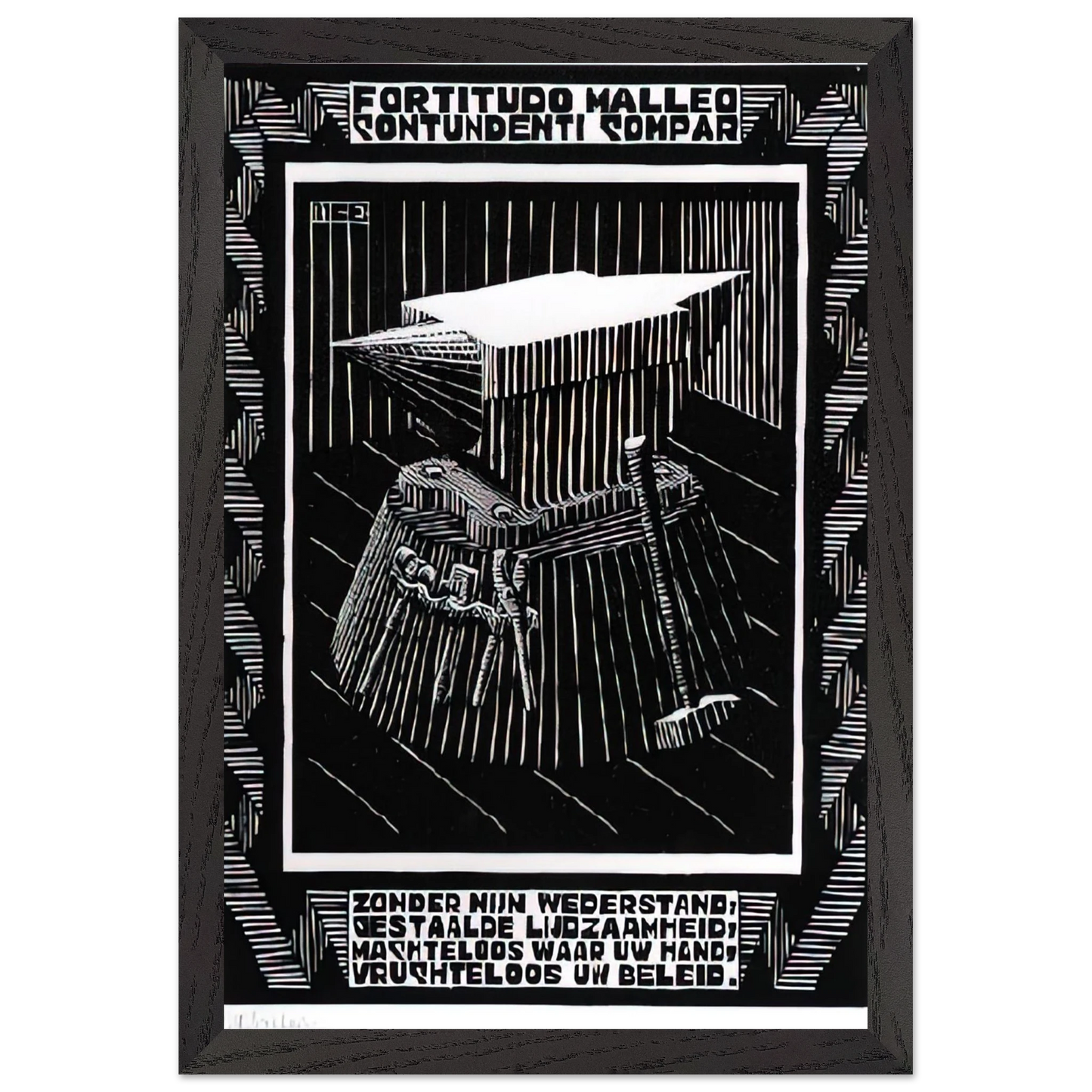 MC Escher - EMBLEMATA ANVIL Wall Art - 60x80 cm / 24x32 inches - Premium Wooden Framed Poster With Fine Art Paper - Wood frame