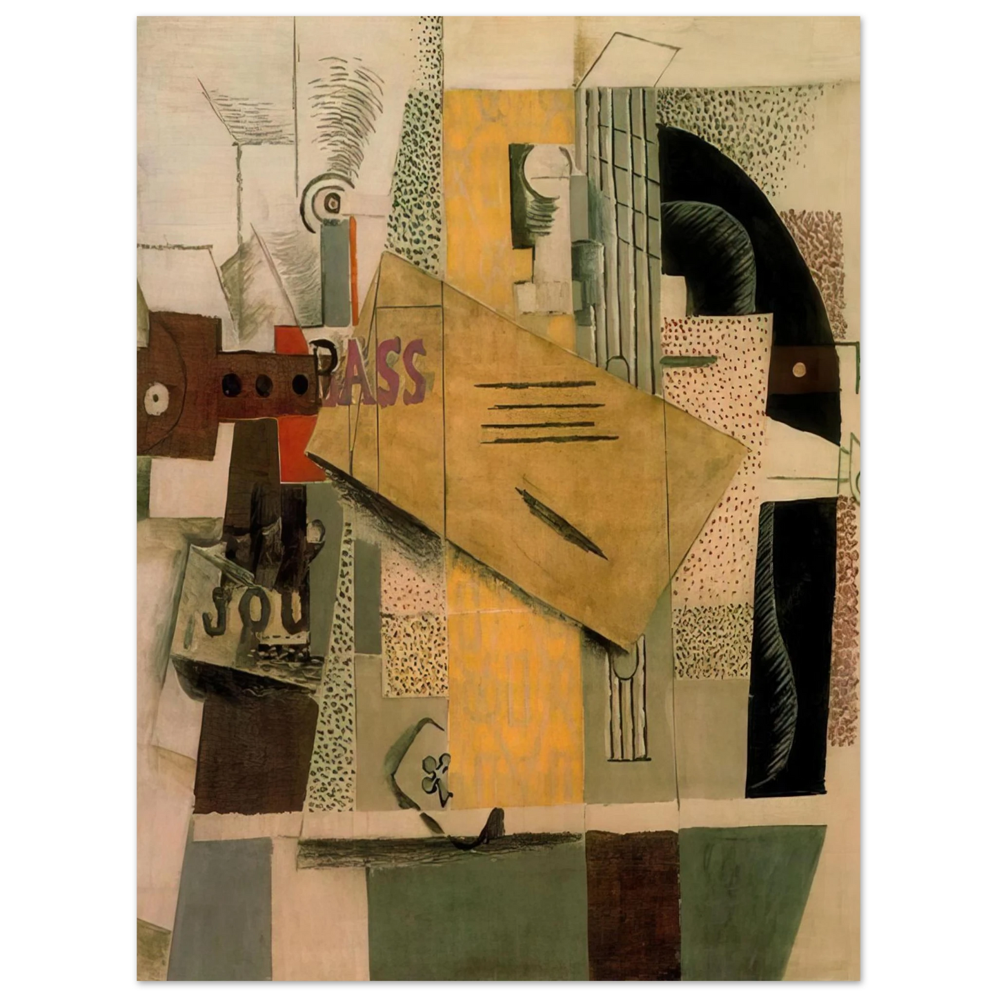 Pablo Picasso - Clarinet, bottle of bass, newspaper, ace of clubs - 1913 Fine Art Poster - Default Title