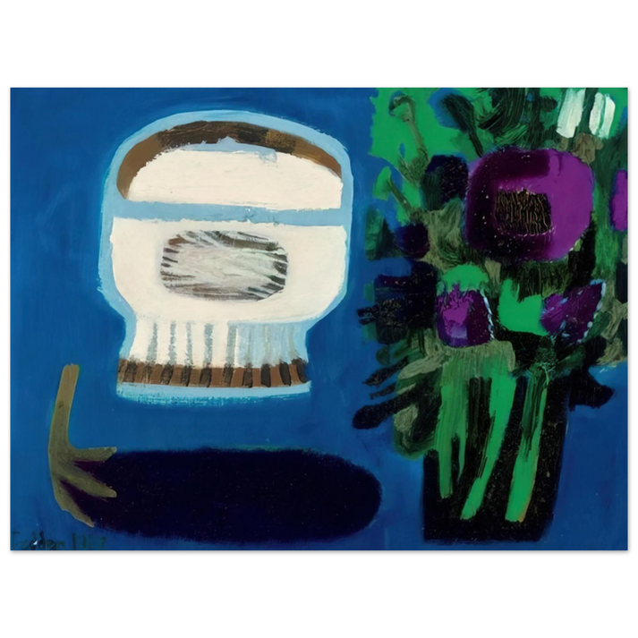 Mary Fedden - Aubergine and flowers - 1968 75x100 cm / 30x40inches Fine Art Poster