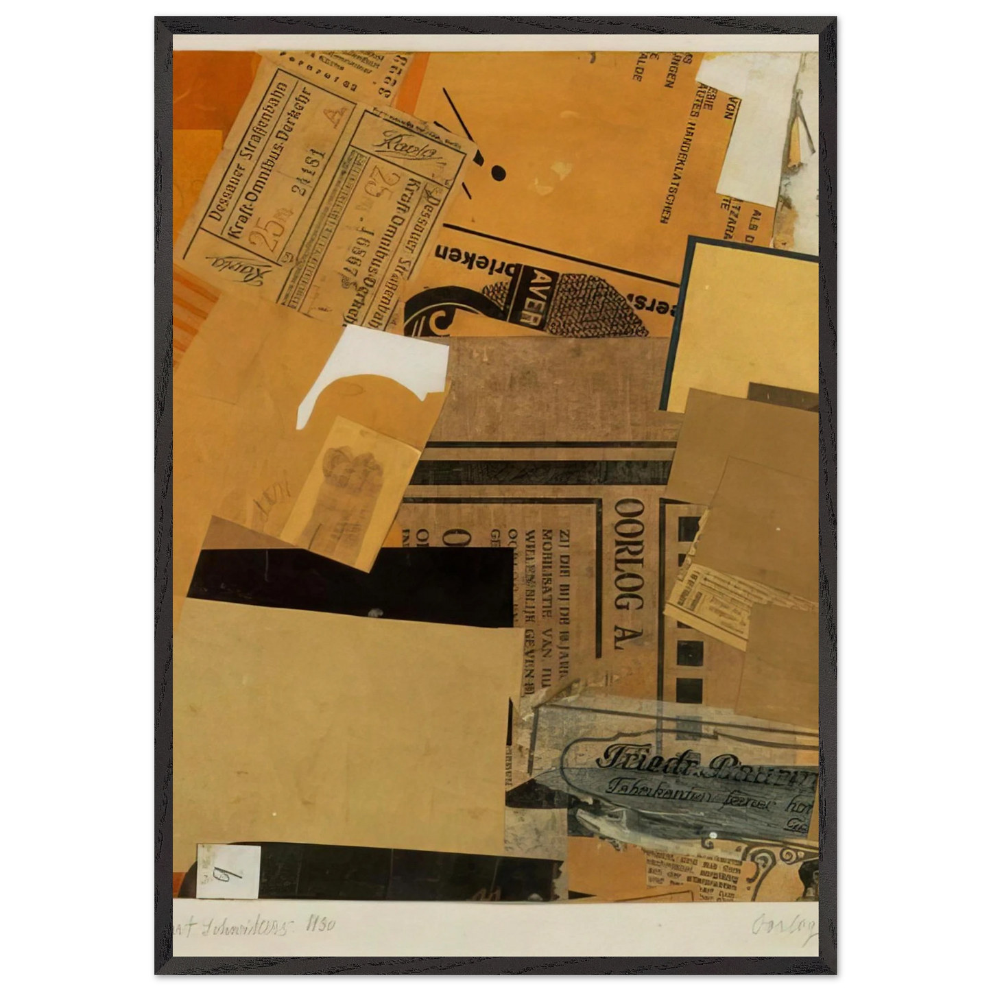 OORLOG 1930 - Kurt Schwitters 70x100 cm / 28x40 inches Framed Art Print – Black Wooden Frame