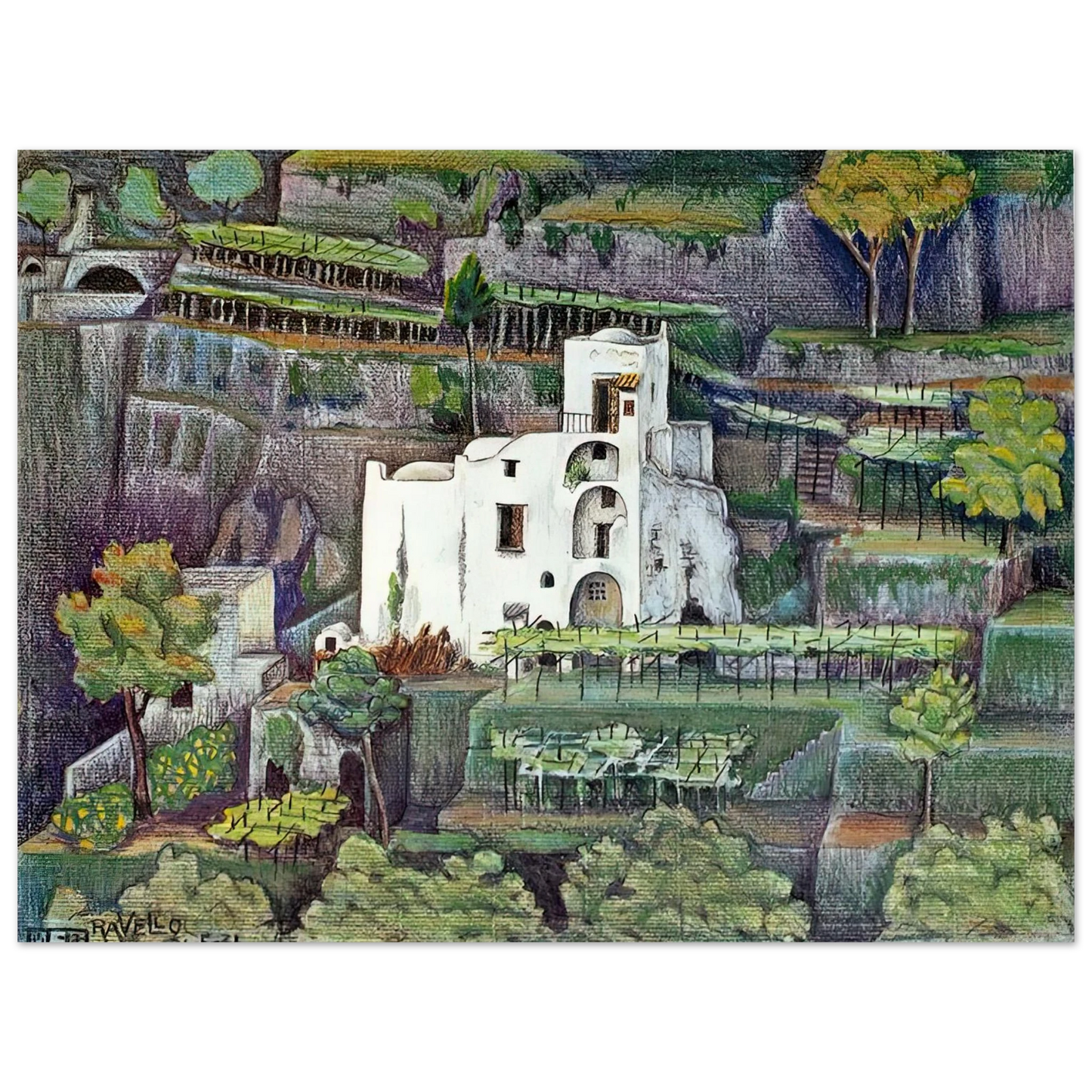 MC Escher - FARMHOUSE RAVELLO COLOUR Wall Art - 21x29.7 cm / 8x12" - Fine Art Poster - -
