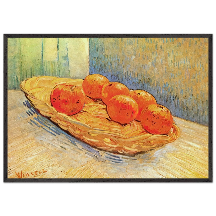 Still Life with Basket and Six Oranges - Vincent van Gogh 70x100 cm / 28x40 inches Framed Art Print – Black Wooden Frame