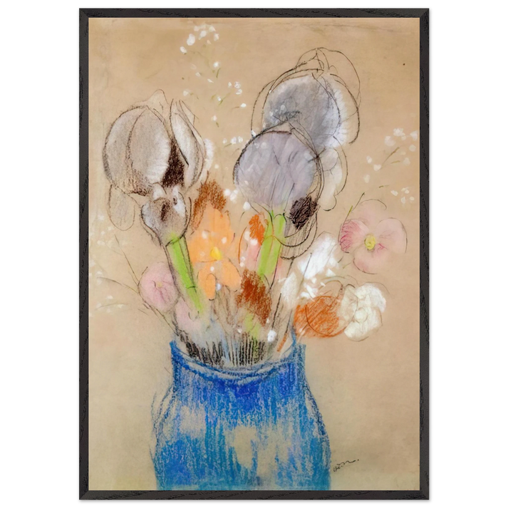 BOUQUET OF FLOWERS 4 - Odilon Redon 70x100 cm / 28x40 inches Framed Art Print – Black Wooden Frame