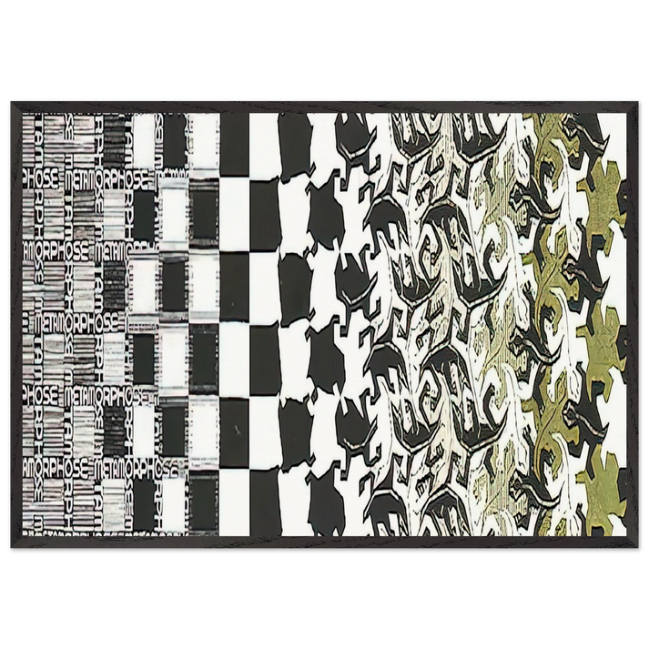 METAMORPHOSIS II EXCERPT 2 - MC Escher 70x100 cm / 28x40 inches Framed Art Print – Black Wooden Frame | Maurits Cornelis Escher Prints