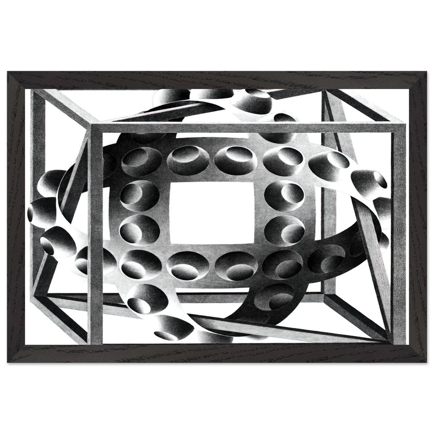 MC Escher - CUBE WITH MAGIC RIBBONS Wall Art - 21x29.7 cm / 8x12" - Premium Wooden Framed Poster With Fine Art Paper-canvas - Wood frame